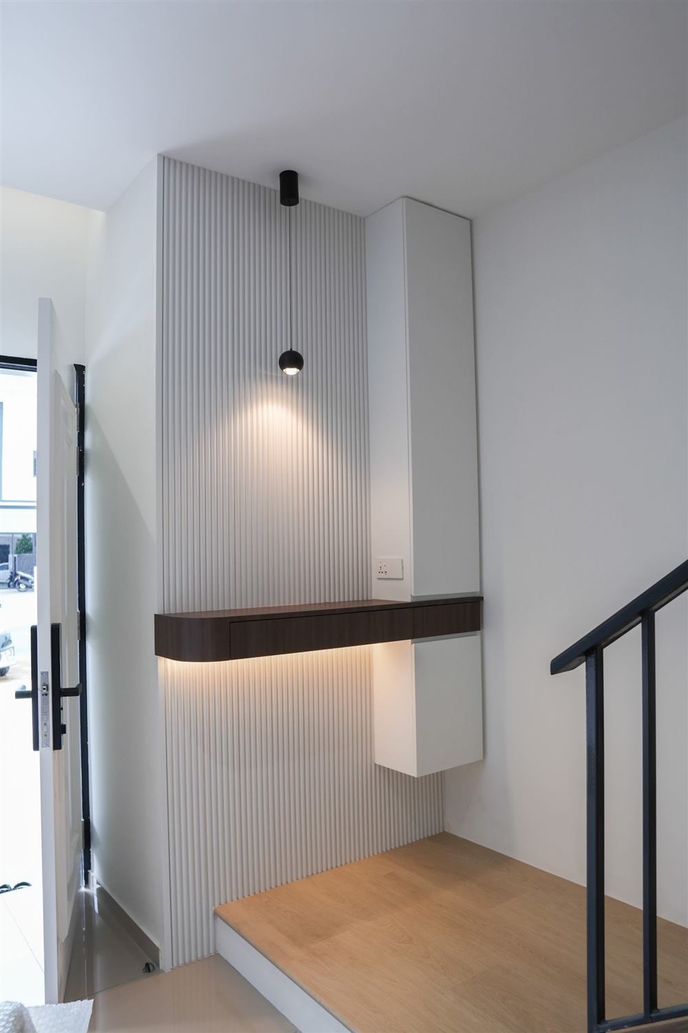 Foyer shoe cabinet with fluted panel and floating bench, Eco Botanic, Johor