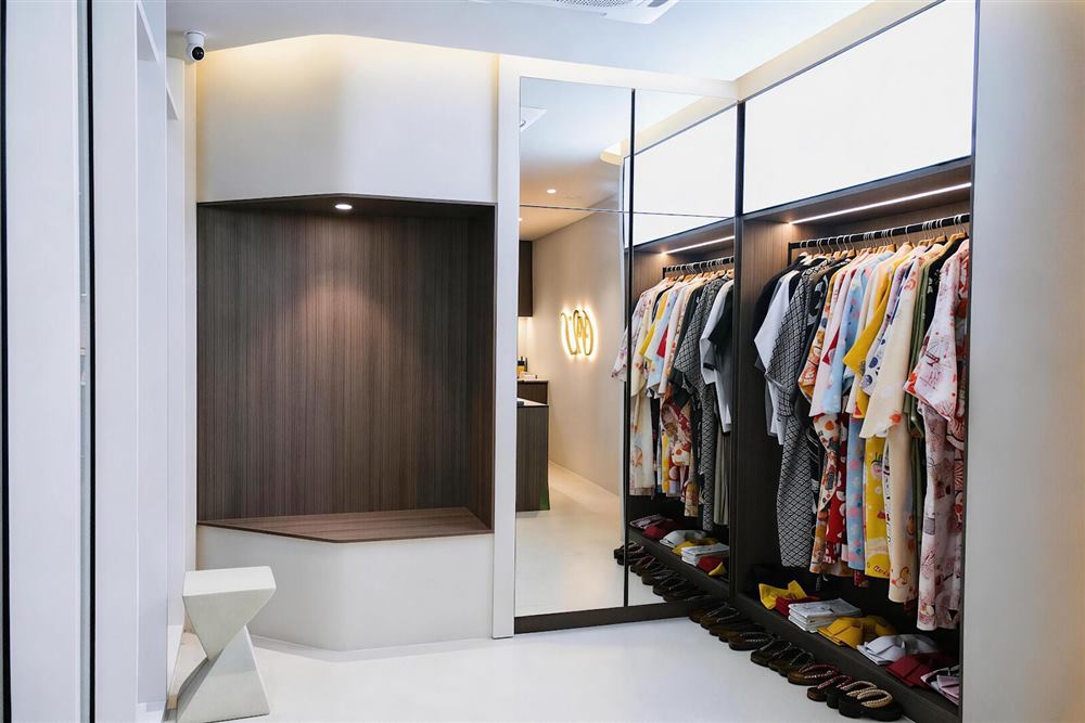 Spa interior carpentry with wardrobe display and mirror panels, Onsen Spa at Sutera, Skudai