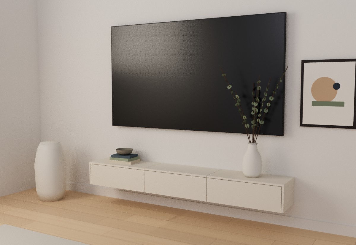 Floating TV console in Lotus M199 Champagne warm plain finish